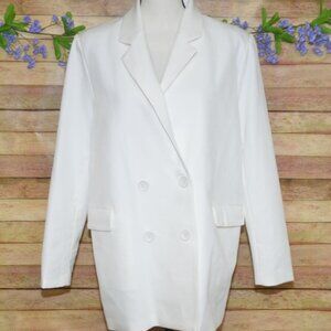 M.N.I. Ladies M White Double Breasted Blazer Jacket Stretch Career Office